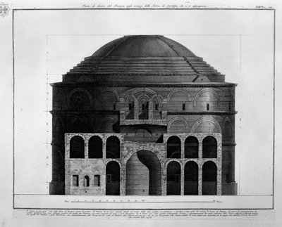 Achterzijde van het Pantheon met de overblijfselen van de Thermen van Agrippa door Francesco Piranesi